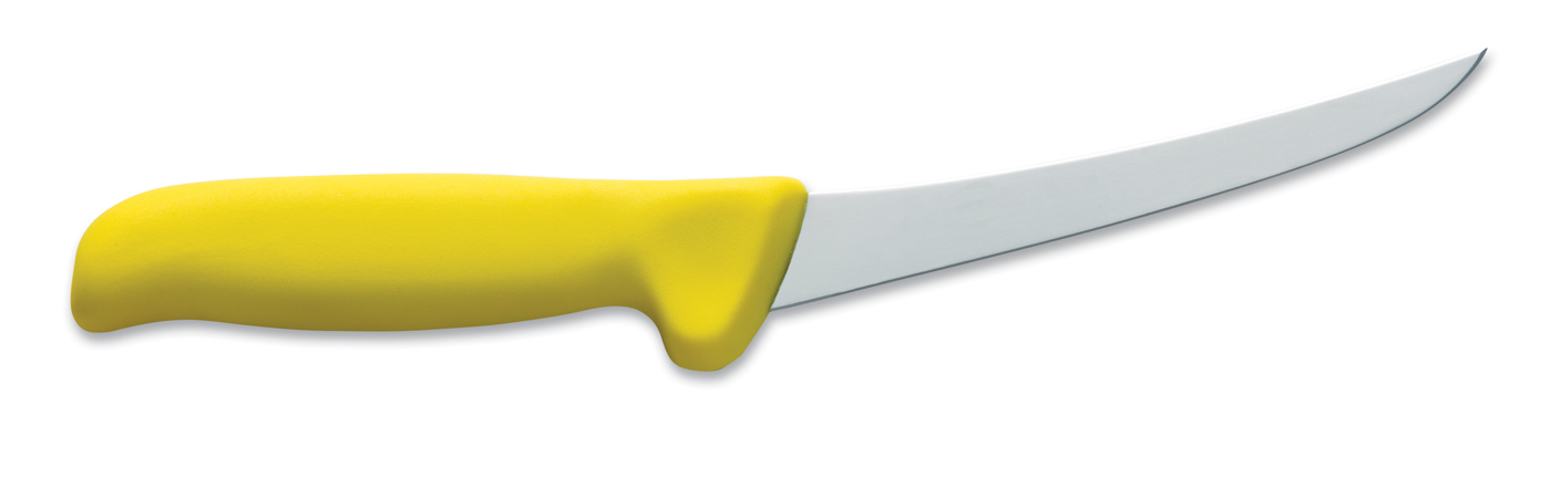 Dick Ausbeinmesser 15 cm, semi-flexibel mit geschweifter Klinge, gelber Griff, Serie "Mastergrip"