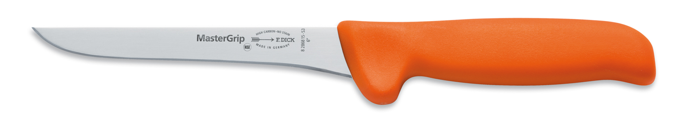 Dick Ausbeinmesser 15 cm, steif mit gerader Klinge, oranger Griff, Serie "Mastergrip"