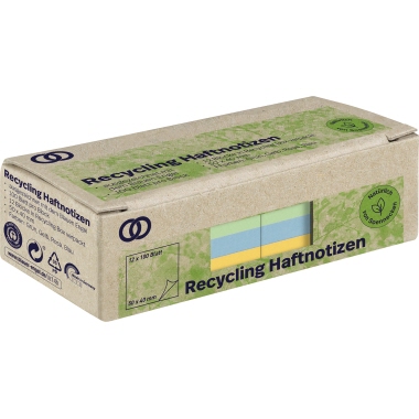 Soennecken Haftnotiz oeco Recycling 50 x 40 mm (B x H) grün, gelb, rosa, blau 100 Bl./Block 12 Block/Pack.