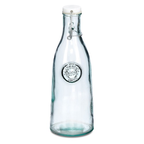 Glasflasche "Recycled" m. Bügelverschluss, 990 ml / Maße: Ø 10x28 cm