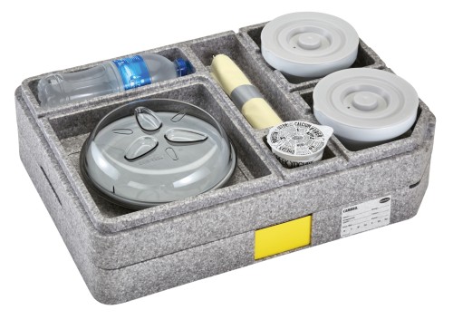 Cam GoBox Tablotherm - Porzellan, 1 x runder Teller, 2 x 500 mL Schale und wiederverwendbare Deckel von Cambro