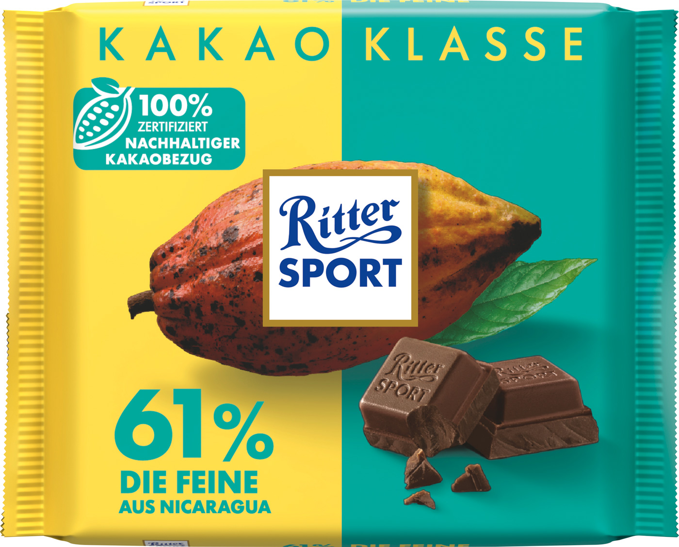 Ritter Sport Schokolade 61% die Feine 100G Kakao Klasse-Sortiment