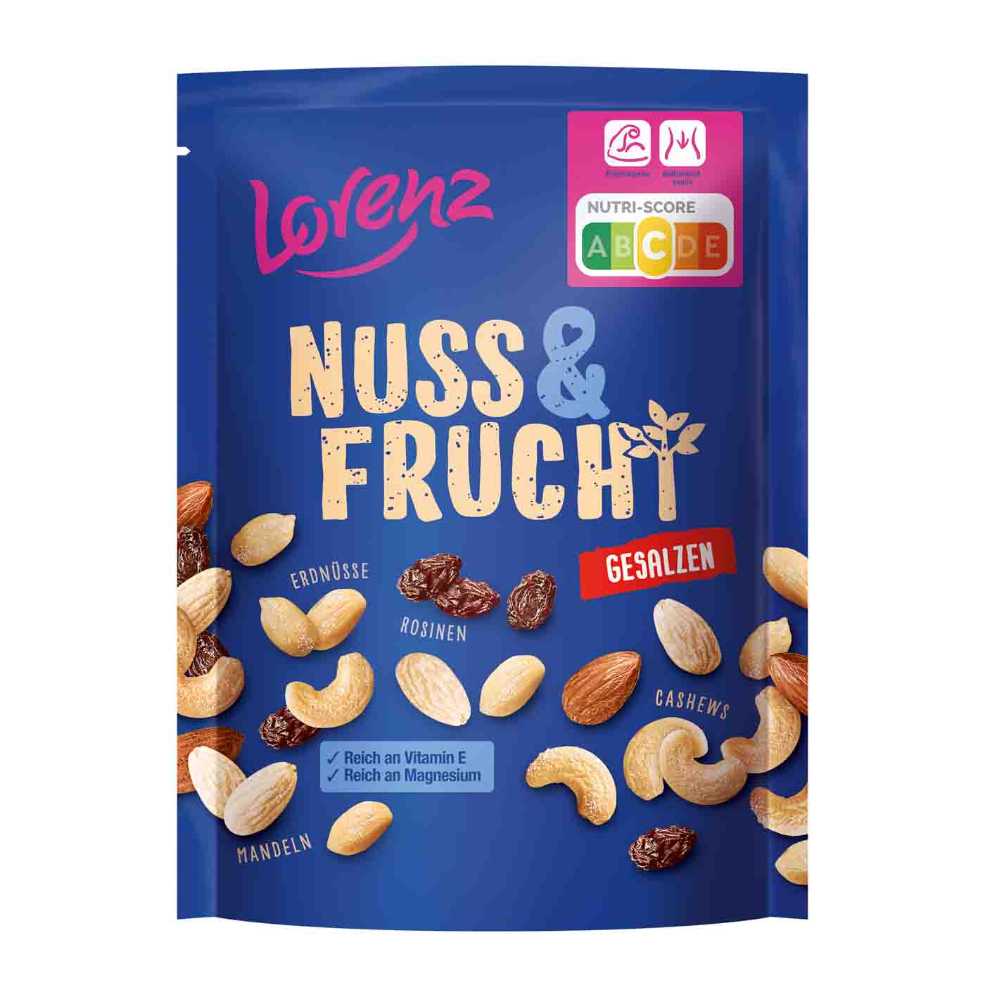 Lorenz Nuss & Frucht gesalzen 125G Mandeln-Nüsse-Cashews-Rosinen