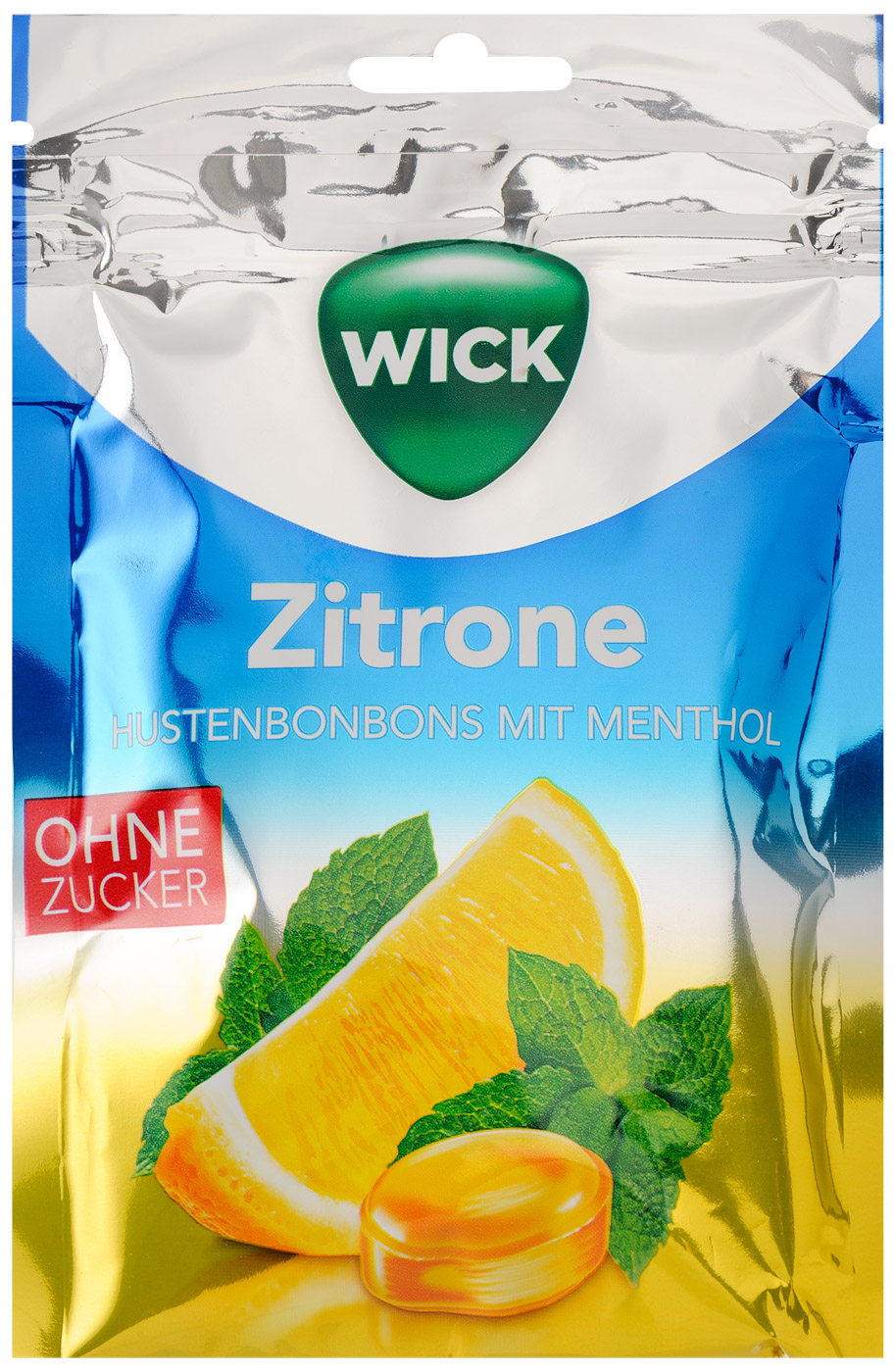Wick Zitrone & Menthol ohne Zucker 72G Hustenbonbons