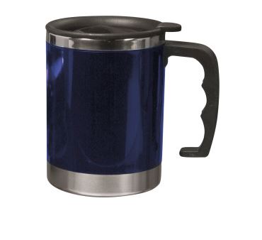 Coffee-to-Go-Becher, Inhalt: 0,4 Liter, aaus Edelstahl mit dunkelblauem Kunststoffmantel		