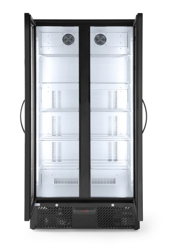 Bar Kühlschrank zweitürig 458 L. Pulverbeschichtetes Gehäuse, Aluminiumkammer, verschließbare Kunststofftüre