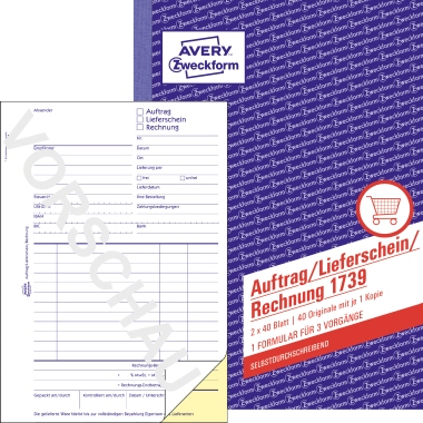 Avery Zweckform Auftrag/Lieferschein/Rechnungsformular DIN A5 51g/m 2 x 40 Bl.