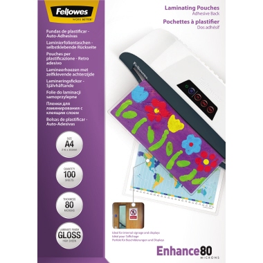 Fellowes® Laminierfolie Enhance 80 222 x 310 mm (B x H) DIN A4 80µm glänzend 100 St./Pack.