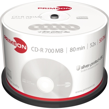 PRIMEON CD-R 700Mbyte 52x 50 St./Pack., Laufzeit: 80 min, Kapazität des Speichers (unkomprimiert): 700 Mbyte,
