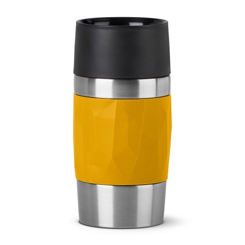 Emsa TRAVEL MUG COMPACT Isolierbecher 0,3 Liter, in der Farbe Gelb, aus Edelstahl, Auslaufsicher, mit Soft Touch Manschette und Drehverschluss,