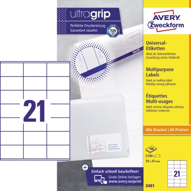 Avery Zweckform Universaletikett 70 x 41 mm (B x H) Papier weiß 2.100 Etik./Pack.