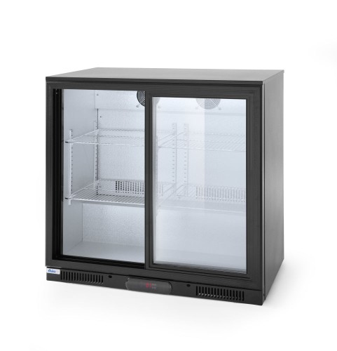 Bar Kühlschrank mit Schiebetüren 228 L. Pulverbeschichtetes Gehäuse, Aluminiumkammer, verschließbare Kunststofftüre