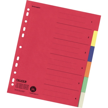 Falken Ordnerregister DIN A4, Überbreite blanko Manilakarton farbig sortiert 6 Registerblätter