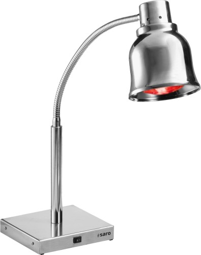 SARO Warmhaltelampe Modell PLC 250 Made in Europe - Material: (Fuß) Edelstahl, (Lampenschirm) verchromt - 1 Infrarot-Lampe, rot -