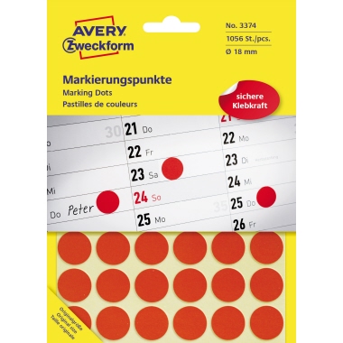 Avery Zweckform Markierungspunkt 18mm Papier rot 1.056 Etik./Pack.