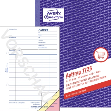 Avery Zweckform Auftragsformular DIN A5 selbstdurchschreibend 1 Durchschlag 2 x 40 Bl.