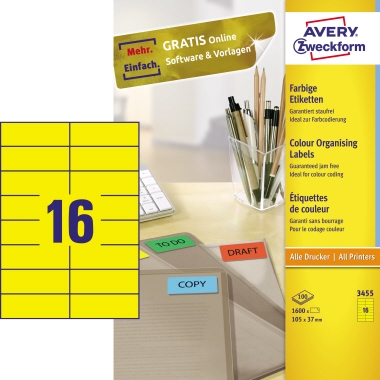 Avery Zweckform Universaletikett 105 x 37 mm (B x H) Papier gelb 1.600 Etik./Pack.