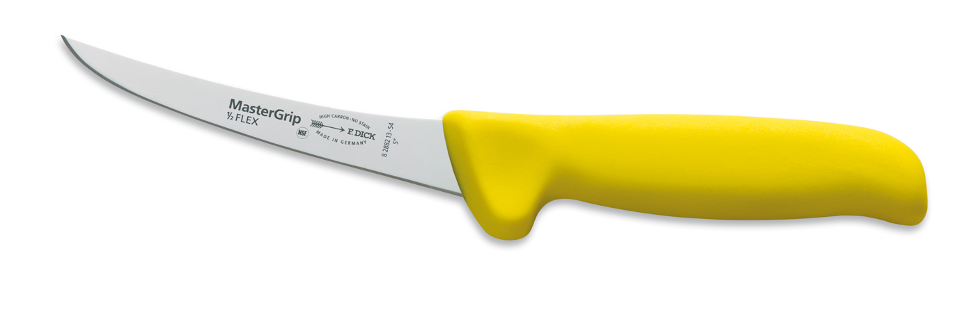 Dick Ausbeinmesser 13 cm, semi-flexibel mit geschweifter Klinge, gelber Griff, Serie "Mastergrip"