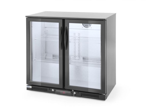 Bar-Kühlschrank doppeltürig, 228 Liter, 2/10 °C, 230V, 215W, 900x500x900 mm, mit 4 verchromten Regalböden