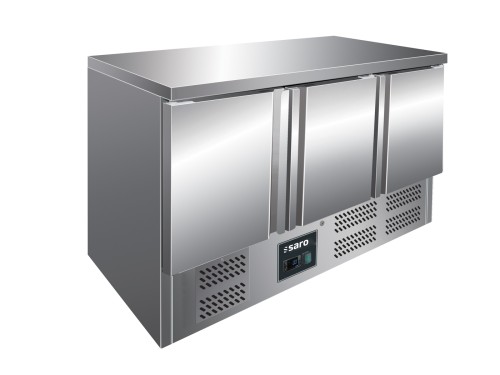 SARO Kühltisch mit 3 Türen, Modell VIVIA S 903 S/S TOP - Material: (Gehäuse und Innenraum) Edelstahl; (Arbeitsfläche) Edelstahl - 3 Türen -