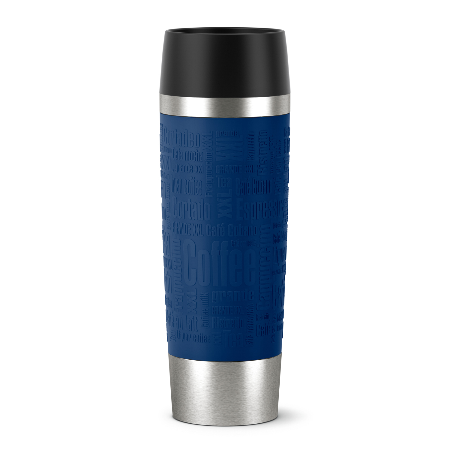 Emsa Isolierbecher TRAVEL MUG GRANDE, Inhalt: 0,5 Liter, 360 Trinköffnung, Farbe Manschette: blau.