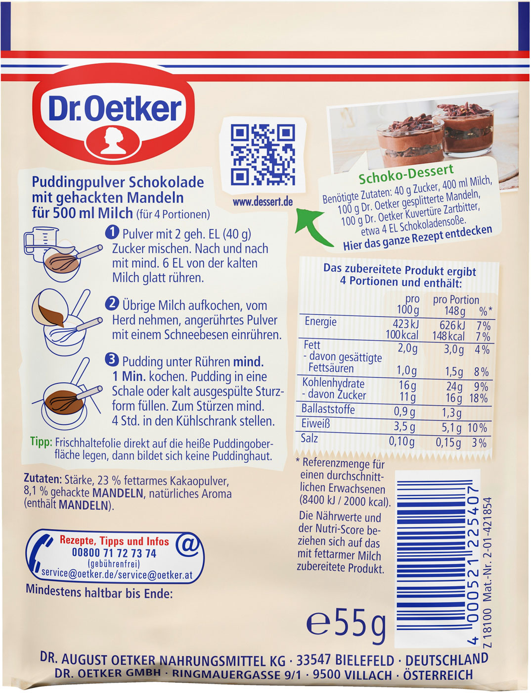 Dr. Oetker Gala Schoko Mandel Pudding 2er Pack