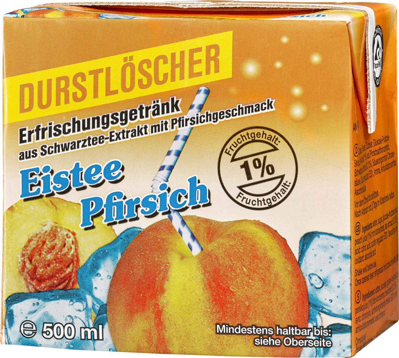 Durstlöscher Erfrischungsgetränk Eistee Pfirsich 0,5L Tetrapack