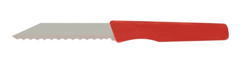 Brötchenmesser mit Wellenschliff, Griff Kunststoff rot, Gesamtlänge ca. 18,5 cm, Bandstahl / hoop steel