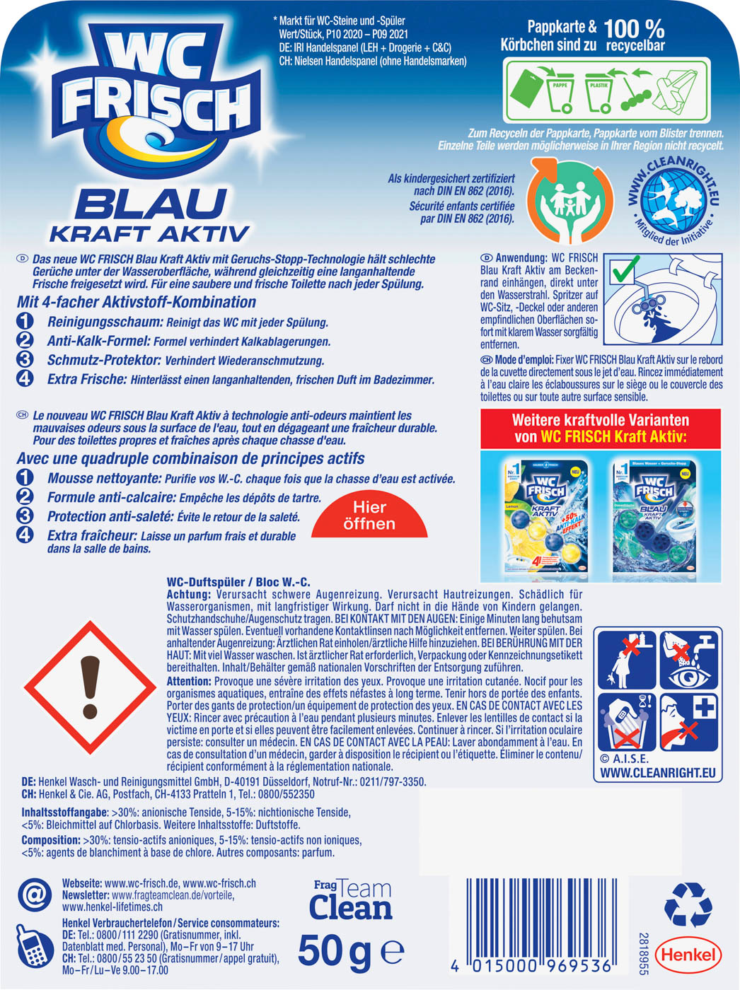 WC Kraft Aktiv Blauspüler Chlor 50G
