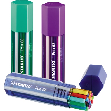 STABILO® Fasermaler 68 Big Pen Box 1mm eisgrün, ultramarinblau, smaragdgrün, dunkelblau, laubgrün, gelb, braun,