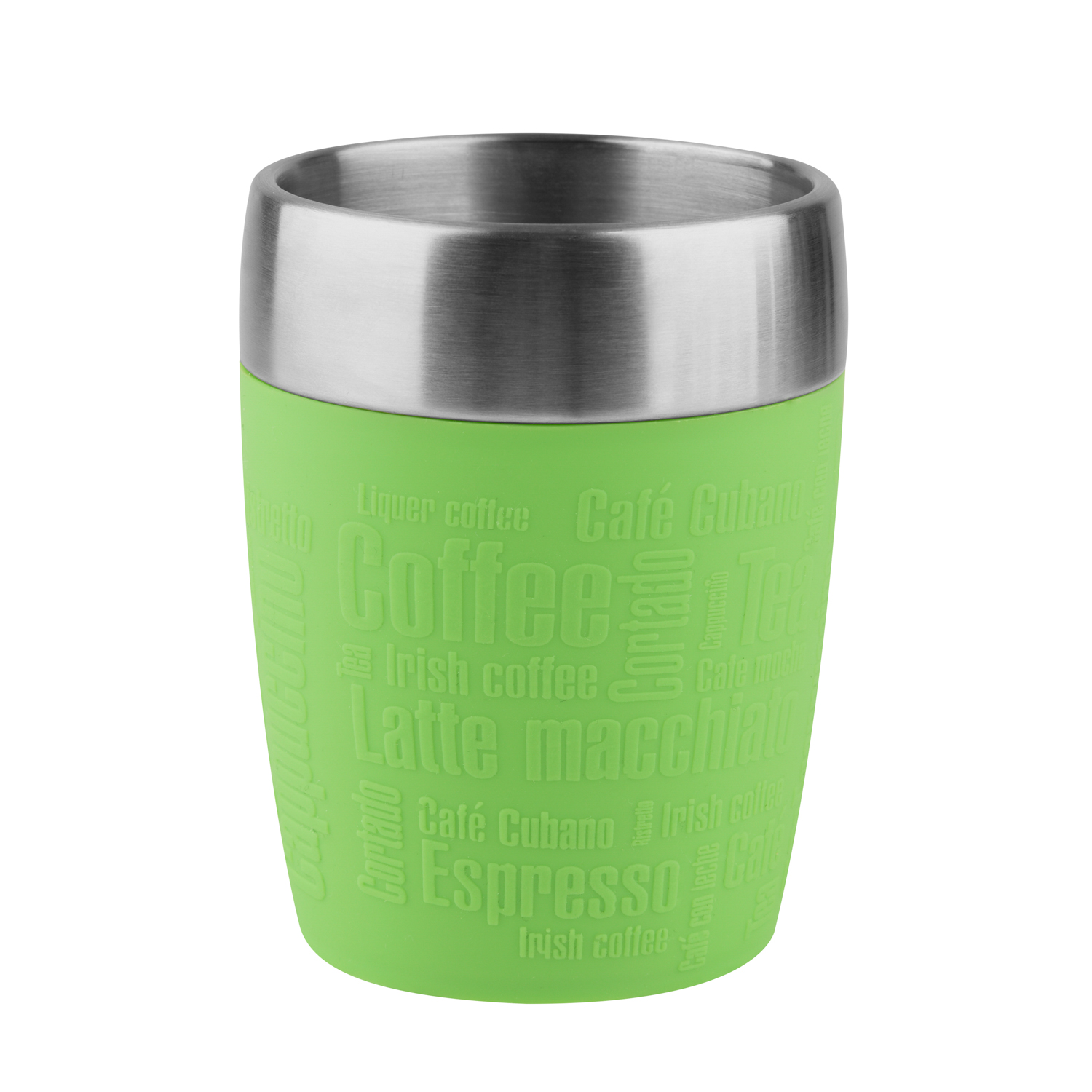 Emsa Isolierbecher TRAVEL CUP, Inhalt 0,2 Liter, Edelstahl 18/10 mit Manschette in limettengrün, mit Dreh-Trinkverschluss.