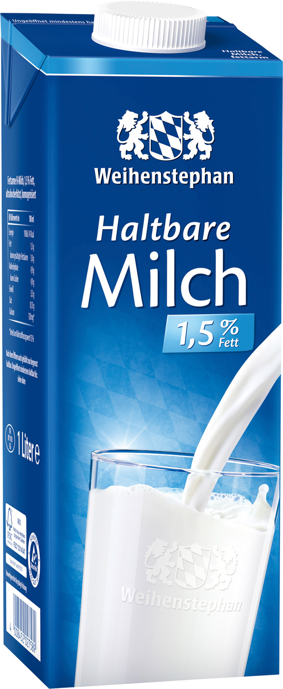 Weihenstephan H-Milch 1,5% 1L ultrahocherhitzt.