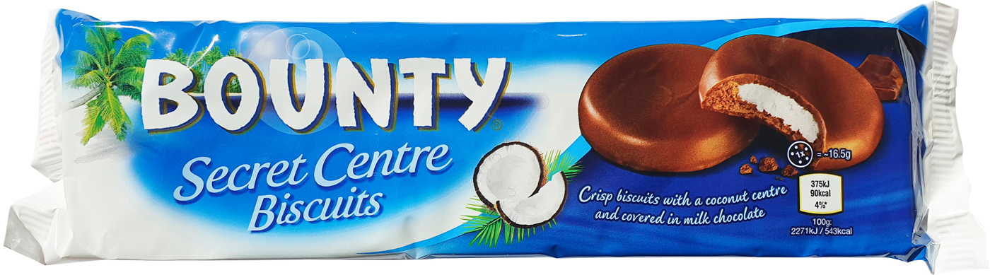 Bounty Biscuits Kekse gefüllt mit Kokoscreme 132G umhüllt von Milchschokolade