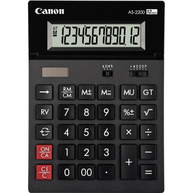 Canon Tischrechner AS-2200 140 x 198 x 34 mm (B x H x T) Solar-Energie, Batterie dunkelgrau