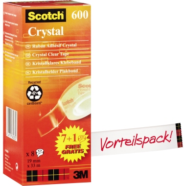 Scotch Klebefilm Crystal Promotion 19 mm x 33 m (B x L) einseitig klebend mit Lösungsmittel Acrylat transparent 8 St./Pack.