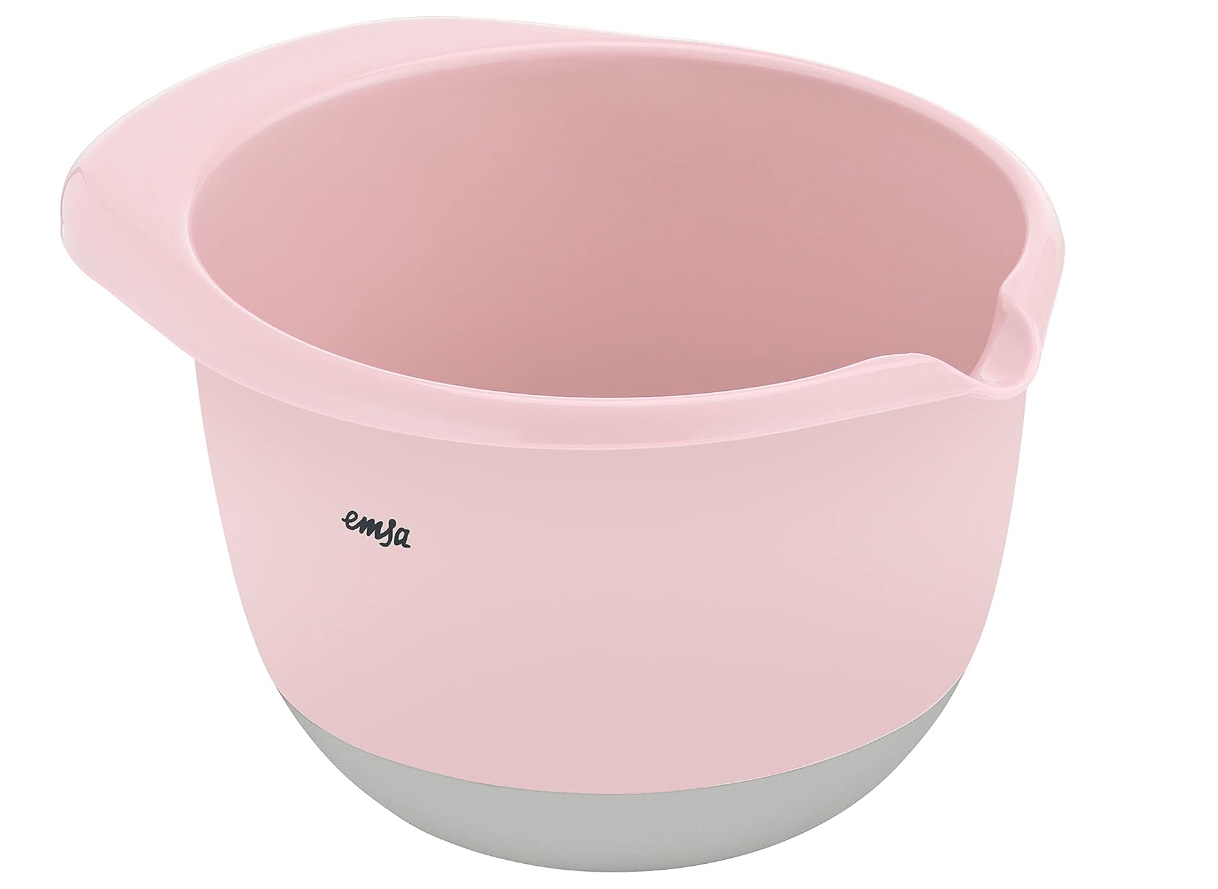Emsa Preps & Bake Rührschüssel 1,4 L aus Kunststoff in der Farbe rosa/grau.