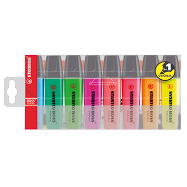 STABILO® Textmarker BOSS® ORIGINAL 2-5mm gelb, blau, grün, rot, türkis, orange, pink, lila 8 St./Pack.