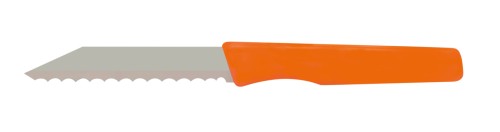 Brötchenmesser mit Wellenschliff, Griff Kunststoff orange, Gesamtlänge ca. 18,5 cm,, Bandstahl / hoop steel