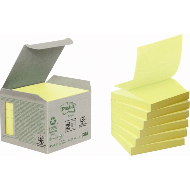 Post-it® Haftnotiz Recycling Z-Notes 76 x 76 mm (B x H) gelb 100 Bl./Block 6 Block/Pack., Maße: 76 x 76 mm (B x H),