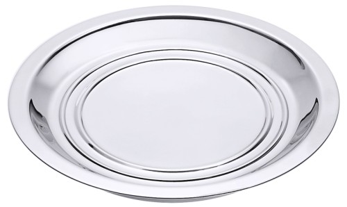 Tellerwärmer aus Edelstahl 18/10, hochglänzend, mit Aluminium-Kern, Teller mit Boden-Ø 14, 16 und 18 cm sind durch die