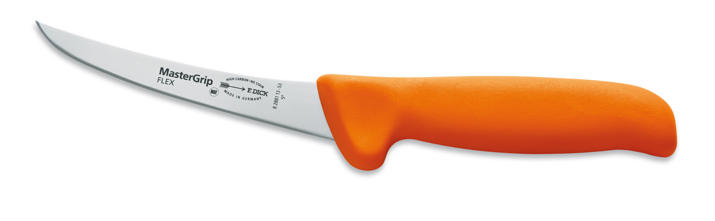 Dick Ausbeinmesser 13 cm, flexibel mit geschweifter Klinge, oranger Griff, Serie "Mastergrip"