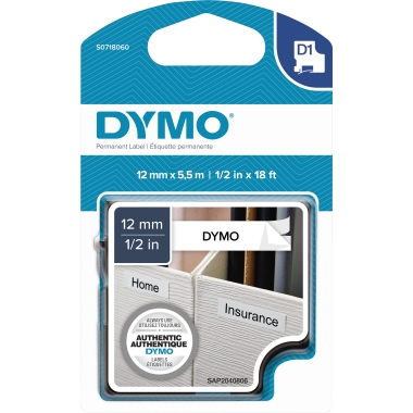 DYMO® Schriftbandkassette D1 12 mm x 5,5 m (B x L) weiß schwarz