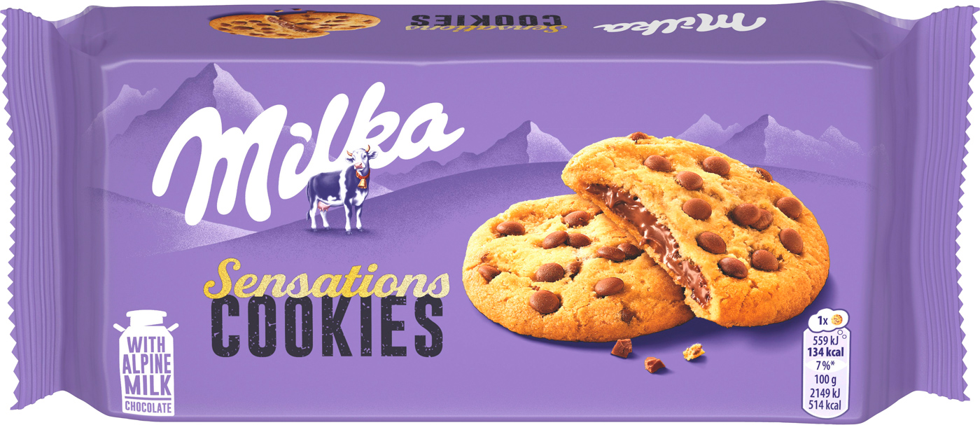 Milka Cookies Sensations Innen schokoladig Kekse 156G