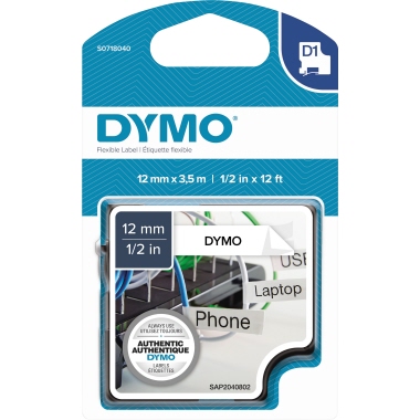 DYMO® Schriftbandkassette LabelManager® ; D1 12 mm x 3,5 m (B x L) weiß schwarz, Verwendung für Gerätetyp: