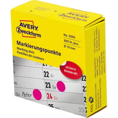 Avery Zweckform Markierungspunkt 10mm Papier magenta 800 Etik./Rl., Durchmesser: 10 mm, chlorfrei gebleicht, mit