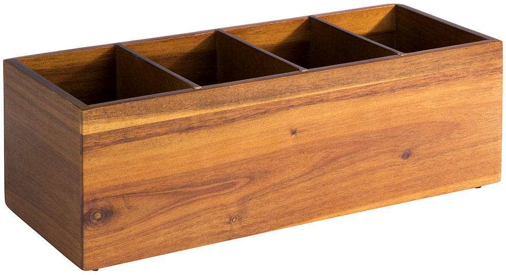 Holzbox -WOODY- 36 x 14 cm, H: 12,5 cm Akazienholz 4 Fächer je 12,5 x 8 cm nicht spülmaschinengeeignet stapelbar Farbe: Braun