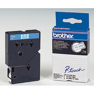 P-touch Schriftbandkassette 12 mm x 7,7 m (B x L) TC-203 laminiert ausgeführt weiß blau