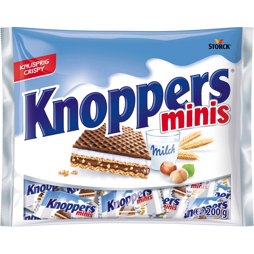 Storck Knoppers Minis Waffeln mit Schokolade Inhalt: 200g, 20 Stück je Beutel.