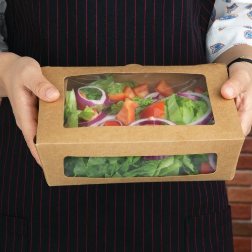 Fiesta Compostable kompostierbare Salatschüsseln mit PLA-Fenstern 1600ml (200 Stück)