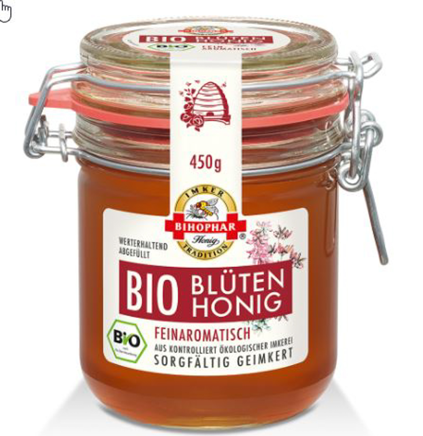 Bihophar Bio Blüten Honig flüssig Bügelglas 450G